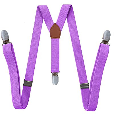 WEJUN Bretelle da Uomo Camicia da Donna Stay 2.5Cm Pantaloni Pantaloni in Pelle Pu 3 Bretelle A Y con Clip Bretelle Regolabili Elastiche,Viola