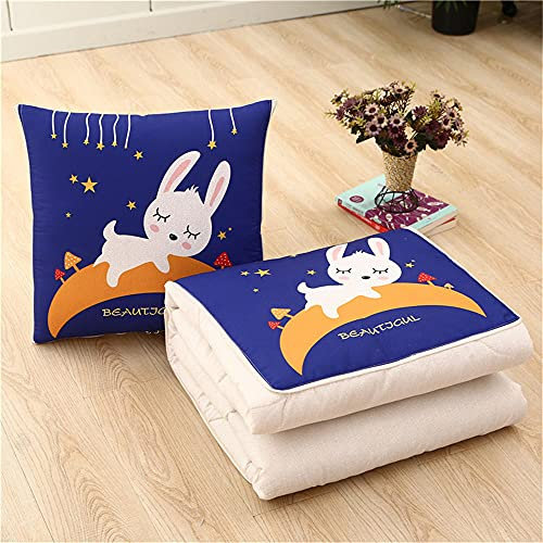 Kissendecke 2 in 1​ Reisedecke Kissen Quilt Multifunktionale Kissen Decke Nackenstützkissen Soft & Warm Nap Mat Kissen für Schlafsofa Bürostuhl （Mondhase）