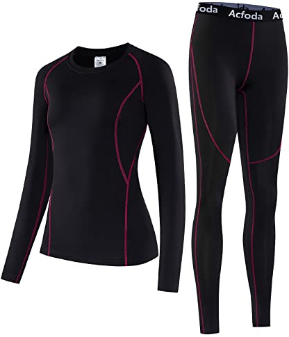 Acfoda Skiunterwäsche Damen Set Winter Thermounterwäsche Warm Motorrad Funktionsunterwäsche Thermo Unterwäsche Atmungsaktiv Lang Funktionswäsche Frauen Thermowäsche Ski Unterhemd Unterhose Schwarz 44