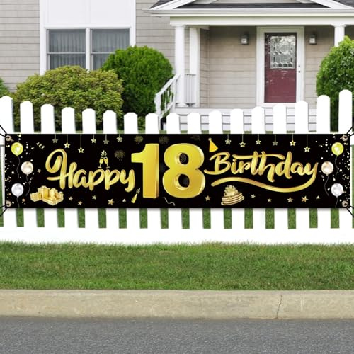 GoldRock 18. Geburtstag Deko Banner für Mädchen und Jungen - Happy Birthday Feier Liefert, Foto Prop, Kuchen Tisch (210cm × 40cm)