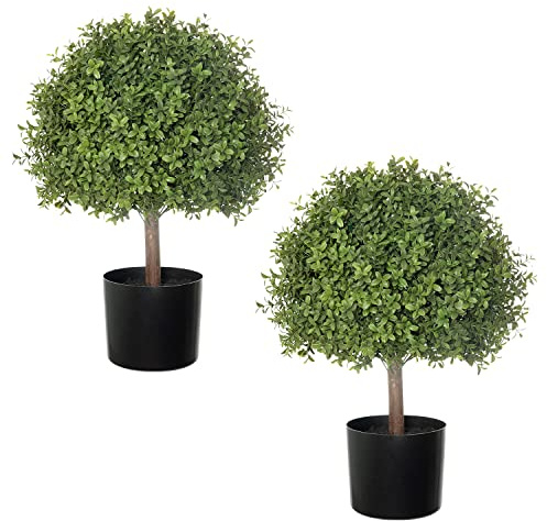 LUWENER Künstliche Formschnitt-Kugelpflanzen, Buchsbaumkugel im Topf, künstliche Outdoor-Pflanze für Haustür, Heimdekoration, Garten, Hochzeitsdekoration, 2 Stück