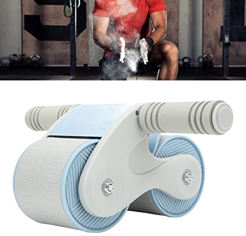 Ejoyous Bauchroller, Doppeltes rundes Aabdominalrad Bauchmuskel-Roller zum Training der Bauch-, Arm-, Schulter- und Rückenmuskulatur mit Rutschfester und Schutzpolster (Blau grau)