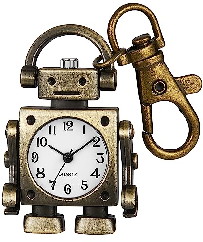 Realpoo Robot Ultra-Thin Uncovered Quartz Pocket Watch with Keychain, Men's Arabic Digital Dial Portable Keychain Pocket Watches