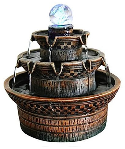 AKOGG Fontana da Giardino Fontana A Cascata Fontana Esterno,Grande Fontana da Giardino,Decorazione da Giardino,Luce LED,Poliresina,Decorativa,3 Livelli di Cascate,al Chiuso E All'Aperto