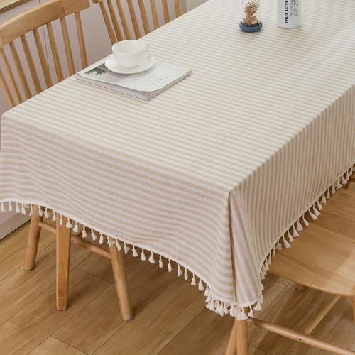 Plenmor Abwaschbar Tischdecke Draußen Quadratisch 140x140cm, Leinenoptik Tischdecke Beige Table Cloth Boho Tischdecken Abwaschbar für Küche, Garten, Outdoor Tischdecken