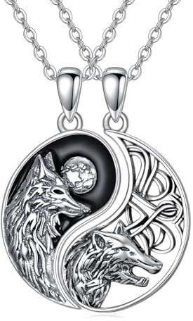 YFN Halskette für Paare Sterling-Silber Wolf-Yin-Yang-Halskette BFF-Schmuck für Freunde und Paare Geschenk