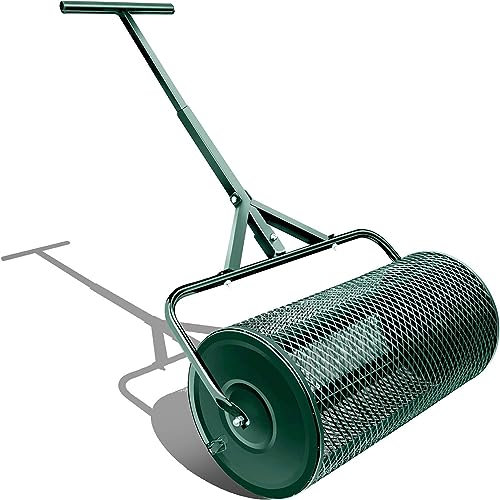 Épandeur de compost de 24 pouces, rouleau de pelouse durable, épandeur de fumier léger avec poignée en forme de T améliorée, épandeur de sol supérieur pour l'entretien de la pelouse et du jardin,Green