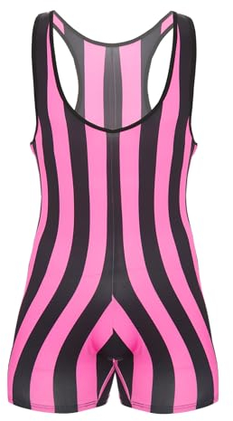 Doomiva Herren Body Einteiler Overall Ärmellos Tank Top Sportbody Männer Streifen Gymnastikanzug Sport Workout Bodysuit Sportwear X Hell Rosa XXL