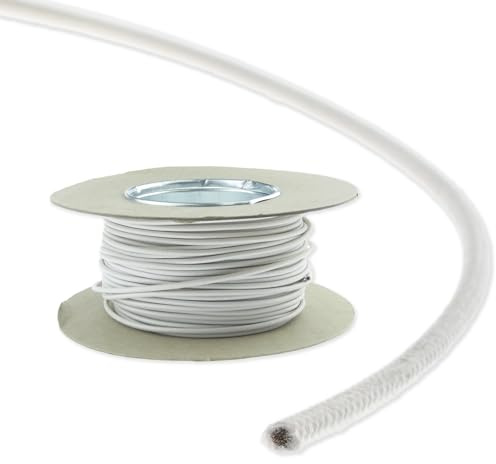 1.5mm Heat Resistant Wire White / 1.5mm Silicone Glass Fibre Braided Wiring Cable For Oven Cooker Elements & Lamps/High Temp Electrical Wire (100 Metres (full spool))