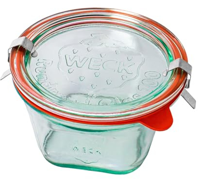 Weck Quadro 290 ml 6-teiliges Glas mit Deckel, Dichtung und 2 Verschlüssen | Zur Konservierung, Säften, luftdichten Aufbewahrung von trockenen Zutaten