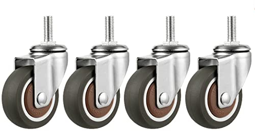 4 Stück robuste Lenkrollen, Lenkrollen für Möbel, 5,1 cm Ø 50 mm, gummierte Lenkrollen, bewegliche Räder für Trolleys, Einkaufswagen, Gewindeschaft M8 x 20 mm, Tragfähigkeit 90 kg (universel