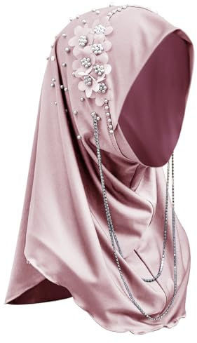 Chic Hijab Für Muslimische Damen Einfarbiger Hijab Mit Perlen und Blumen Weich Kopftuch Mädchen Hijab Schal Frauen Konfektionskleidung Schal Kleider Volle Abdeckung Turban Wrap Kopftuch Halstuch