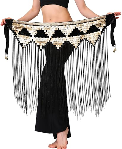 Pailletten Wickel Rock Bauchtanz Hip Rock für Frauen Damen Quaste Dangling Rock Latin Funkeln Rock Fringe Rave Aufführung Rock Outfit Schwarz