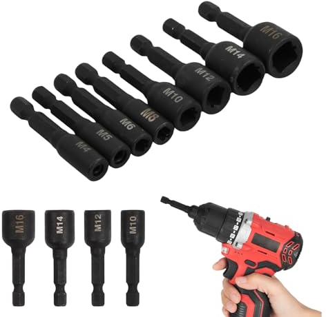8 Stück Gewindebohrer Stecknuss Buchse Adapter M4-M16, 1/4 Zoll Sechskantschaft Maschinengewindebohrer Vierkant Treiber für Elektrische Bohrmaschine, Luftschraubendreher, Legierter Stahl