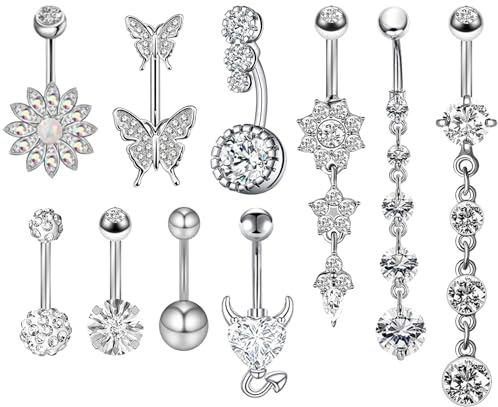 JSTHHTT 10er Set Bauchnabelpiercing Schwangerschaft, Bauchnabelpiercing Schmetterling Herz Blume Anhänger Schmuck Damen, Belly Piercing Set