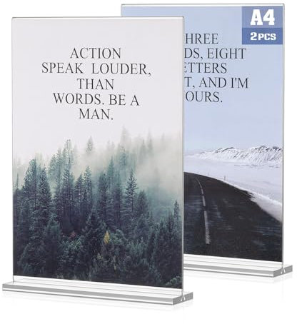Bczhieulw 2 PCS Espositore plexiglass a4，porta menu da tavolo，espositore a4，adatto per cartoncini formato A4, ideale per esporre pubblicità, volantini, brochure（21 x 29.7 cm）