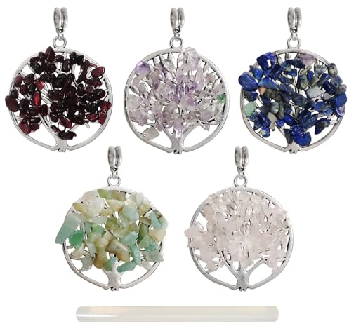 TOAOB 5 pezzi Albero Della Vita Ciondolo Pietre Naturali Charms Ciondoli Portafortuna Colorati Pendenti per Collane Gioielli Bomboniere Fai da te Portachiavi