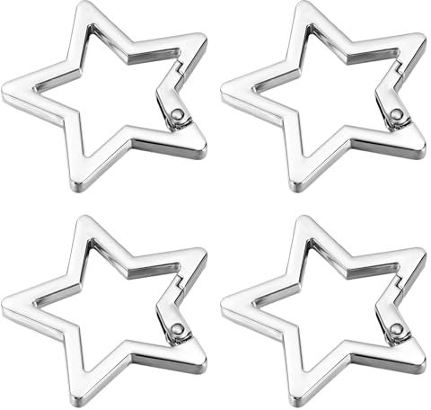 4 Stück Stern Karabiner Ring Mini Schlüsselanhänger Stern Star Carabiner 4x4 cm Geldbörsen Karabiner Metallkarabiner Clip Stern Karabiner Karabinerhaken für Reisen Camping Angeln Wandern