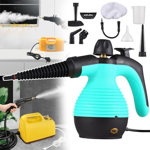 PLABNK Limpiador A Vapor Portátil/de Mano (1050 W), Tiempo Calentamiento: 2 Min, Limpieza Giratoria 360°/sin Puntos Muertos, Alta Temperatura Y Presurizado, con Boquilla Vapor, para Sofá,Blue