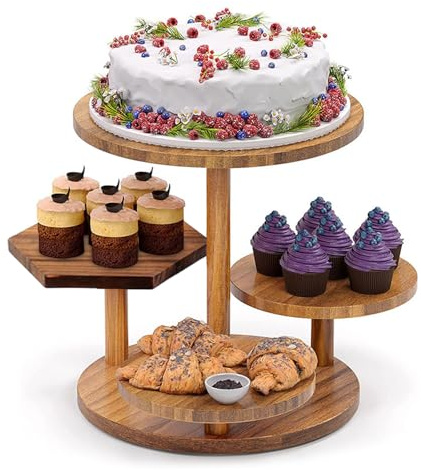 4 Tier Wooden Cupcake Stand, Wood Tiered Serving Tray Dessert Cup Cake Stand Holder Tower Afternoon Tea Stand for Tea Party Coffee Break Festival Birthday Party Wedding