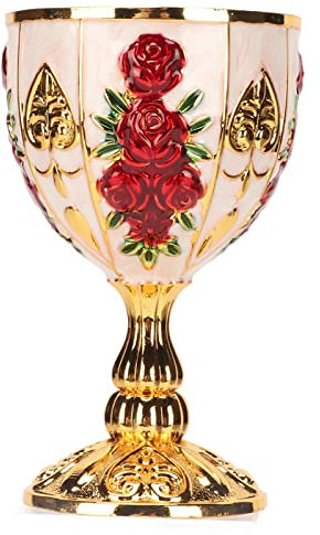 LiebeWH Goldweinkelch, Zinklegierung, Weinkelch, Retro-geprägtes Blumenmuster, Eleganter Zuhälterbecher für Party, Bankett, Bar (Goldene weiße rote Blume)