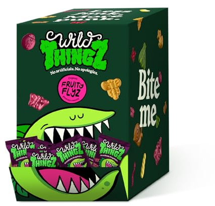 Wild Thingz Fruity Flyz Organic & Low Sugar Natural Kids Gummy Sweets, Vegan & Gluten Free Party Box - Perfect for Lunchboxes, Party Bags, Offices or as Gifts 25 g (Pack of 34)