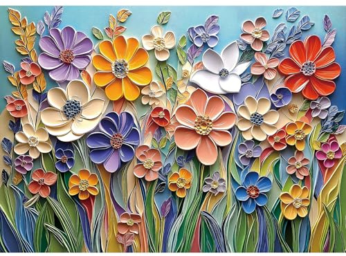 MINIWAN Colorful Embossed Flowers Puzzles for Adults 1000 Pieces | Plant Floral Art Jigsaw Puzzle 1000 Piece, Impossible Hard Difficult Challenging Puzzle, Home Wall Decoration & Ideal Gift