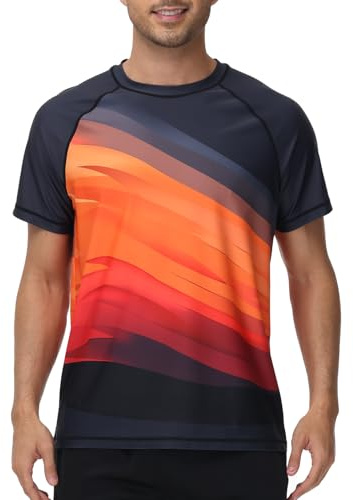 VAYAGER Men's Swim Shirts Rash Guard UPF 50+ T Shirts Quick Dry Loose Fit Water Surfing Shirt, Orange Black, 5XL