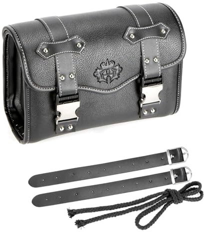 PPXDM Motorradzubehör Satteltaschen Gabeltasche PU-Leder Gepäcktasche Seitenwerkzeugtasche Satteltasche Für (Small Size Black)