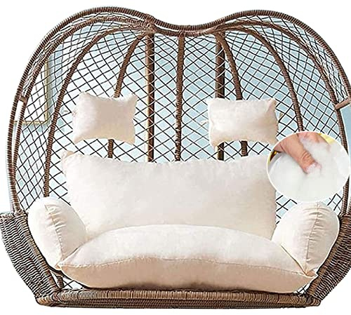 Double Egg Hammock Swing Seat with Waterproof Cushion for 2 Seater Garden Patio Hanging Rattan Basket Chair with Thick Head Pillow