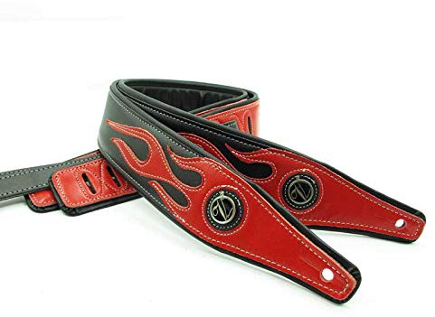 ADIYA Guitar Strap with Lightning Bolt for Electric Guitars/Bass, Leather Adjustable Length,Black/White/Red Available
