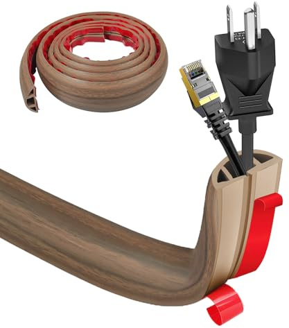Kabelkanal självhäftande, kabelbro botten, 3 cm x 300 cm flexibel PVC platt kabelskydd golv kabelskydd kabelfack för alla strömkablar hem, kontor, hotell, lager, etc-lätt skärning – 1# träkorn