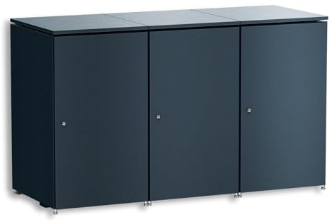 Metzler Mülltonnenbox 3er 240L in Anthrazit | Für 3 Tonnen aus Aluminium rostfrei & abschließbar | Mülltonnenverkleidung außen mit Automatikdeckel & höhenverstellbare Füße | Müllbox für Garten