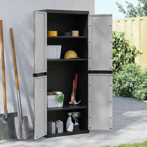 ROMHZKS Gartenschrank aus Polypropylen, Geräteschrank mit Einlegeboden, abschließbar, witterungsbeständig für Garten, Balkon und Terrasse