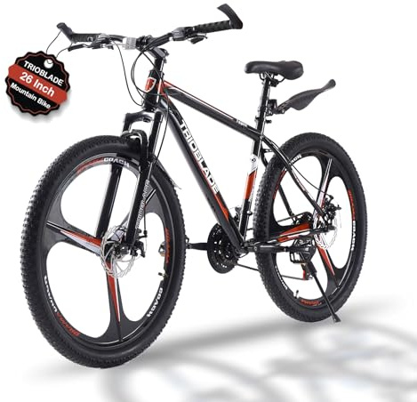 TRIOBLADE 24''26''27.5'' Mountain Bike 3 Spoke Wheels Mountain Bicycle 21 Speeds Disc Brake Bike Lightweight Frame Bicycle for Adult Men Women Sport Cycling Bike (26inch-Black&Red)