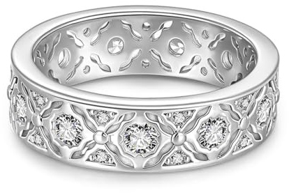 Moissanit 925 Sterling Silber Ring Rundschliff Diamant Eheringe Glänzend Breit Verlobungsring Damen Herren Tauring Modeaushöhlung Silberring für Hochzeit Valentinstag Versprechnung