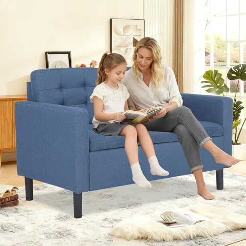 Mingone 2-3 Sitzer Sofa mit Stauraum,118x63x76 cm Blue | Skandinavisches Sofa aus Leinenstoff für Wohnzimmer, Schlafzimmer, Büro, Sitzbank Couch