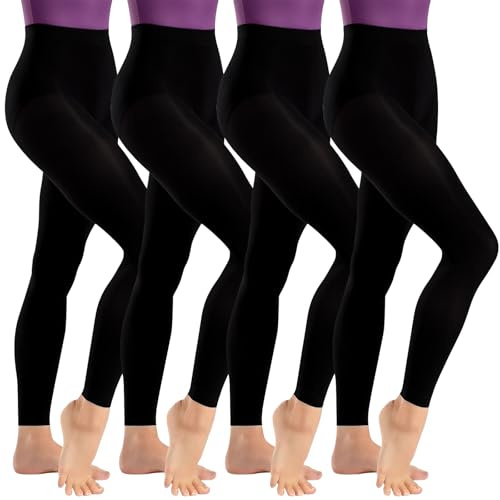 Lancry 4 Paar 60D Strumpfhosen ohne Füße für Damen und Mädchen, blickdichte Mikrofaser, weich, schwarz, fußlos, Ballett-Tanzstrumpfhose