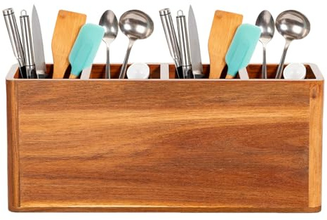 Genérico Porta utensilios, Porta cubiertos de madera | Estante para cubiertos dividido, para el hogar, apartamento, RV, fiesta, Navidad, campo, granja, gabinete de mesa