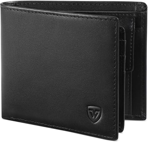 Générique Portefeuille Homme en Cuir Blocage RFID, Mince Porte-Monnaie avec Porte-Clés, 10 Porte-Carte de Crédit (fenêtre ID), 2 Compartiment à Billets, 1 Grande Poche à Monnaie, Cadeau Parfait-Noir