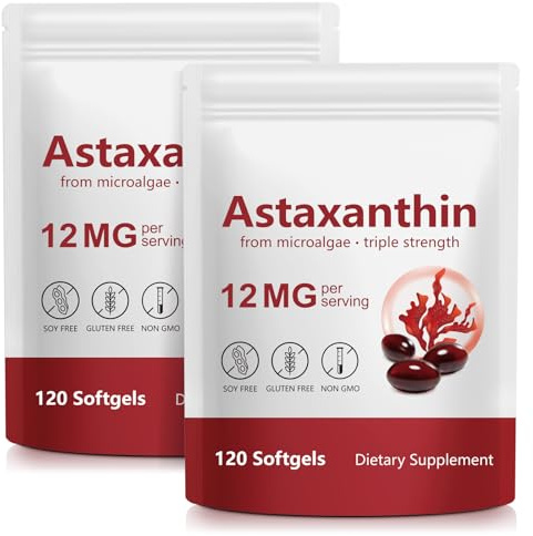 Natürliches Astaxanthin, Premium-Astaxanthin-Nahrungsergänzungsmittel, 240 Softgels, unterstützt Augen, Gelenke und die innere Durchblutung, gentechnikfrei und glutenfrei