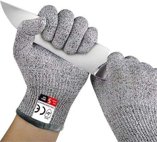 BAFEIYA Guantes de Seguridad HPPE Nivel 5 anticorte, de Alta Resistencia, for Uso Industrial, Cocina, jardinería, antiarañazos, anticorte, for Cortar Vidrio y Multiusos.(Small)
