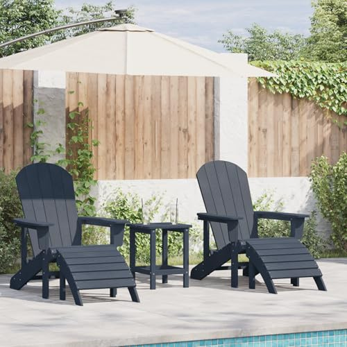 IBUQDDV Adirondack-Stühle mit Fußteilen 2 STK. Marineblau HDPE, 2-teiliges Loungeset für Garten und Terrasse mit ergonomischen Armlehnen und wetterfester HDPE-Konstruktion, Bequeme