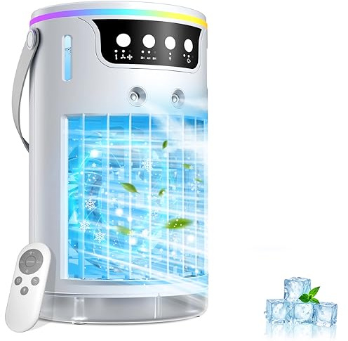 Portable Air Conditioners Desktop AC Unit with Water Ice Cooling Mist, Personal Evaporative Air Cooler Fan Mini Swamp Cooler for Bedroom, Nightstand, Office, Dorm, RV (White)