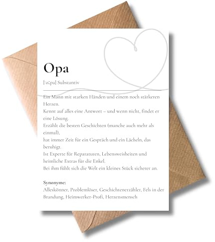 WBdesignz Opa Karte mit Umschlag - Karte zum Geburtstag, zu Weihnachten - mit stilvoller Schrift, Herz-Design und humorvollem Spruch für den lieben Opa - ideal als Geschenkkarte für Großvater (DIN A6)