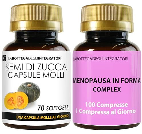 Set Semi di Zucca 70 Softgels e Menopausa In Forma Complex 100 Compresse con Kudzu e Trifoglio Rosso Ricchi in Isoflavoni Cimicifuga Agnocasto Moringa Salvia Dioscorea Verbena | Una al dì