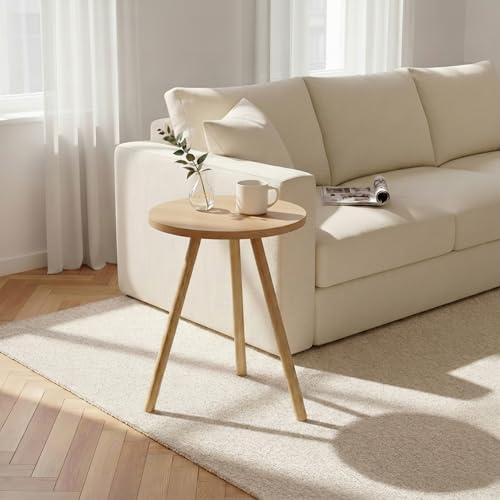 CARENZA HOME Beistelltisch Rund Eiche Dreibein Holzbeine Ø34x45cm Sofatisch Couchtisch Nachttisch Wohnzimmer Skandinavisch