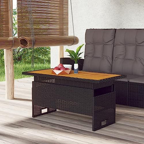 Zeehear trädgårdsbord svart av massivt akaciaträ och väderbeständig poly rotting 100 x 50 x 43/63 cm höjdjusterbart för trädgård terrass balkong som sidobord och loungebord