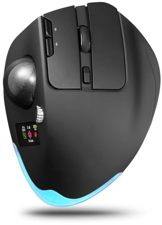 YUEHISY Mouse Trackball Wireless, Colori Retroilluminazione RGB, Schermo LCD Personalizzabile, 730 MAh Ricaricabile, 8000 DPI, Scorrimento Silenzioso, per Laptop, PC (BLACK)