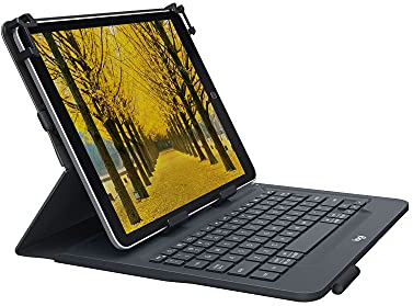 Logitech Universal Folio Tablet-Hülle mit Kabelloser Tastatur, Bluetooth, 2-Jahre Batterielaufzeit, Für 9 Zoll- 10 Zoll Tablets, Apple, Android & Windows-OS, Deutsches QWERTZ-Layout